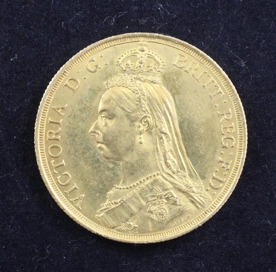 A Victoria Jubilee gold two pounds, 1887,